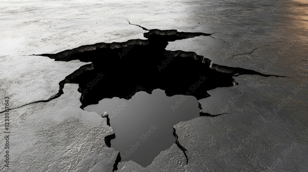 Poster cracked ground surface with shallow liquid pool creating dramatic texture and depth suitable for env