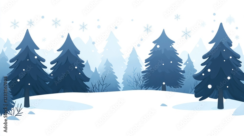 Aufkleber winter forest scene with snowy trees and blank space for text or decorative elements