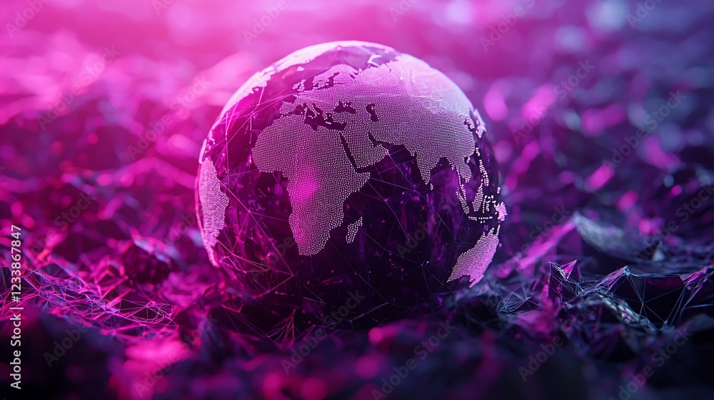 Poster global network digital world illuminated sphere
