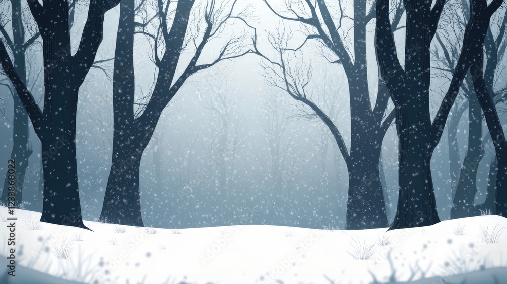 Aufkleber winter forest landscape with snowy trees and misty atmosphere create tranquil copy space for text or