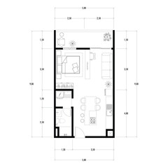 Floor plan blueprint of apartment, Figure of the jotting sketch of the construction and the industrial skeleton of the structure and dimensions.