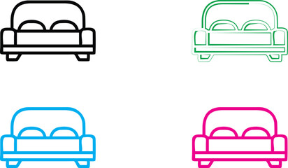 Minimalist icon set, gear symbols with checkmarks, simple line drawings, monochromatic color schemes, black, green, blue, and pink variations, clean vector graphics, productivity concept, quality assu