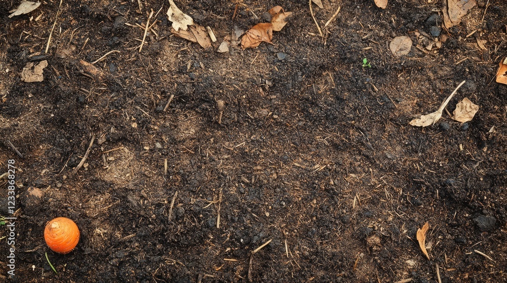 Aufkleber winter carrot on mulched soil panoramic view with empty space for textual overlay in natural garden 