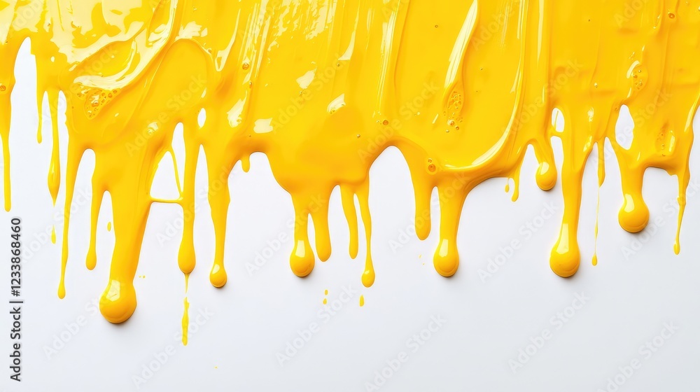 Aufkleber vibrant yellow paint drips and stains cascading down a clean white background creating an abstract a