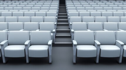 Obraz premium Empty light grey auditorium chairs rows in a theater or cinema hall