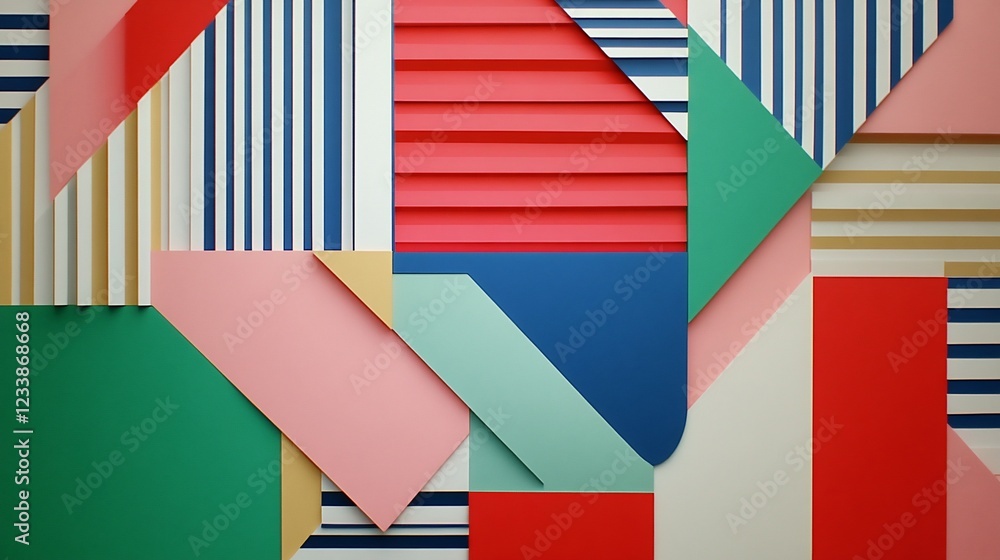 Poster abstract geometric shapes with vibrant colors and textures creating a dynamic pattern