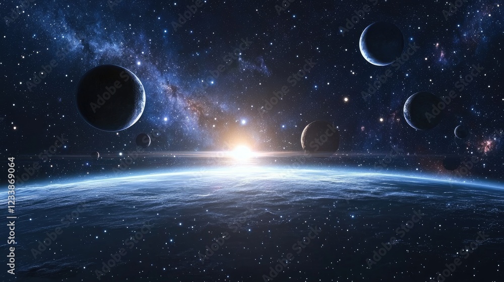 Aufkleber cosmic stars and planets background with empty copyspace in a vast universe field and stunning stars
