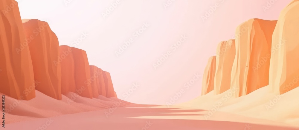 Poster caveman style desert landscape with long shadows and soft peach hues ideal for text overlay and desi