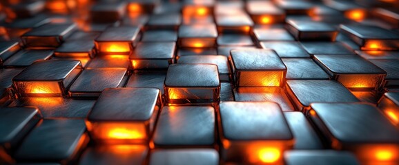 Obraz premium Glowing Metal Cubes Abstract Art
