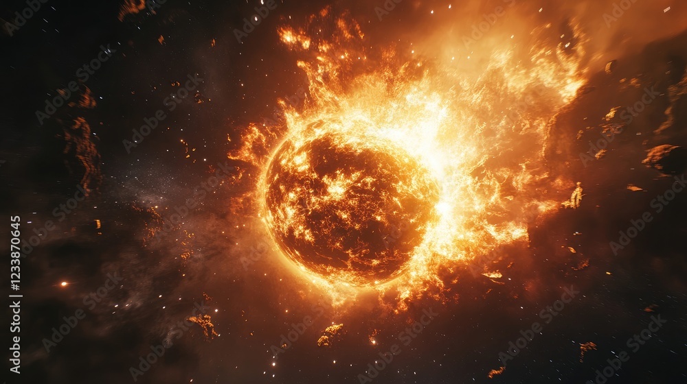 Poster stunning cosmic explosion vibrant galactic nebula gas clouds engulfing a planet in outer space with 