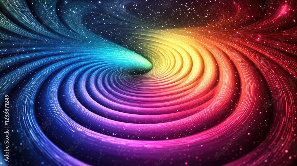 Poster colorful cosmic waves swirling in space abstract digital art with empty copyspace for creative use