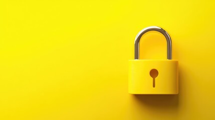 Yellow padlock placed on vibrant yellow background symbolizing security and protection in digital technology emphasizing password management and online safety