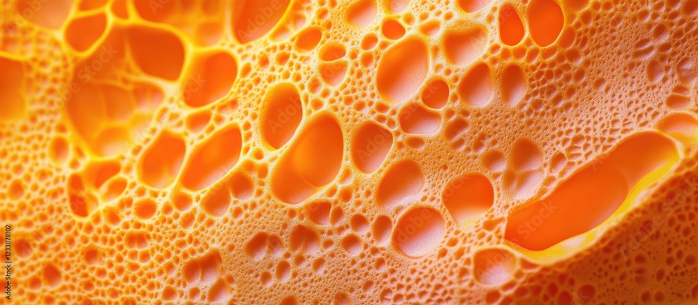 Aufkleber abstract close-up of orange textured foam with varying bubble sizes and illuminated details suitable