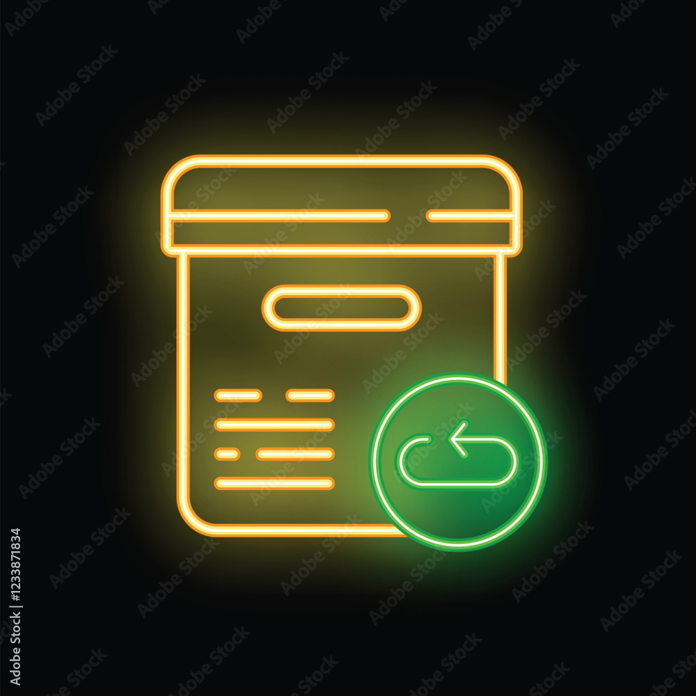 Poster glowing neon icon of a website page being refreshed, with a circular arrow symbolising the update pr