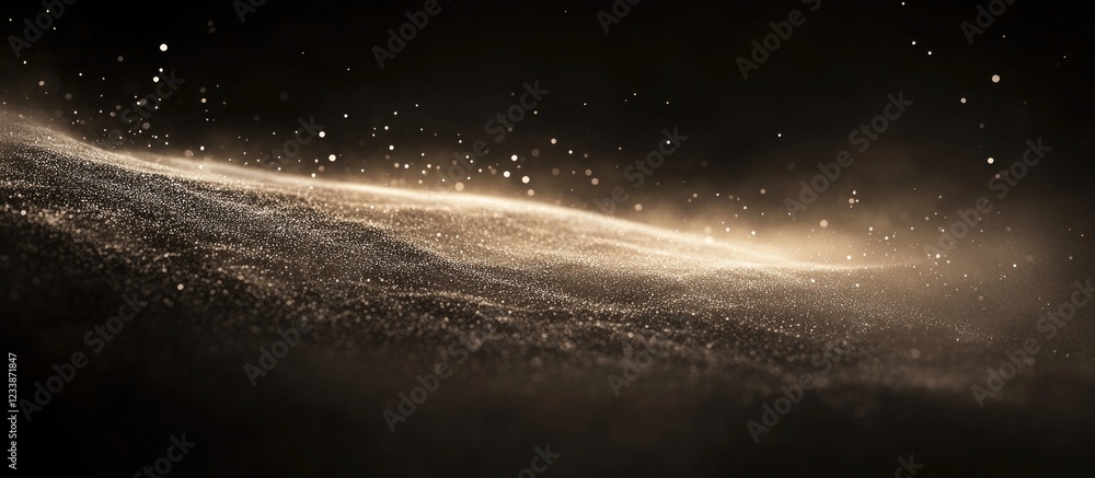 Aufkleber golden dust particles floating in dark background with soft light highlighting the texture and movem