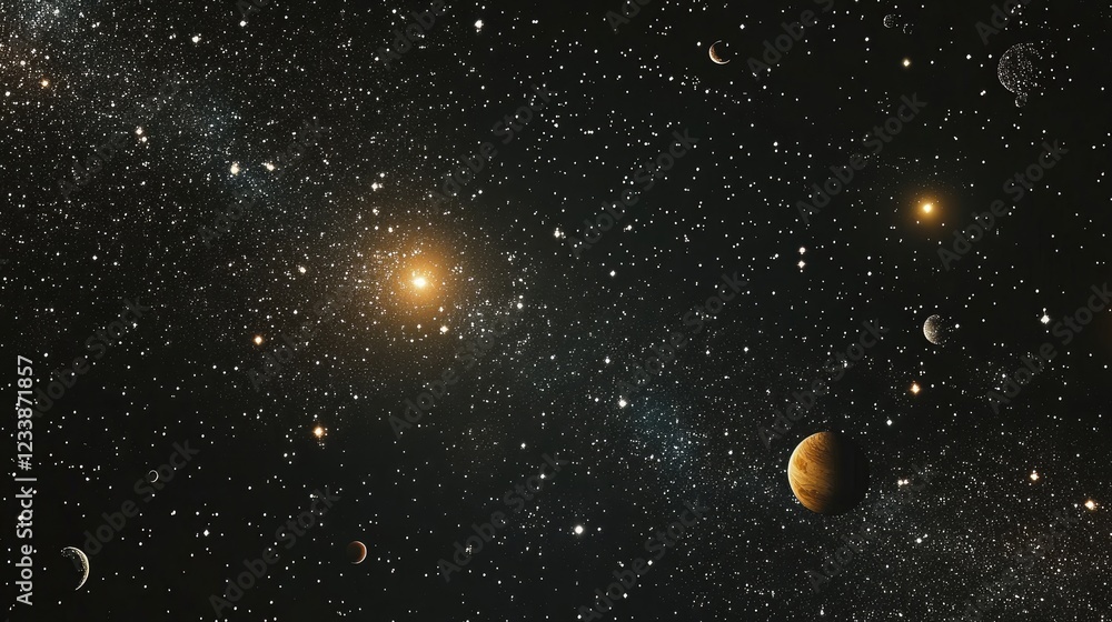 Aufkleber cosmic starry sky with planets displaying universe depth and richness ideal for astronomy and scienc