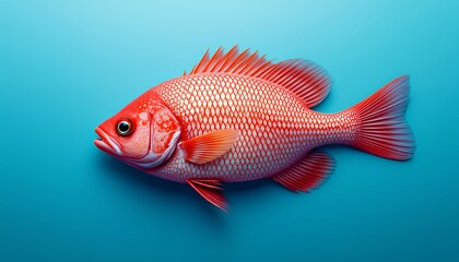 Fototapeta premium Vibrant Red Snapper on Aqua Background: A Culinary Masterpiece