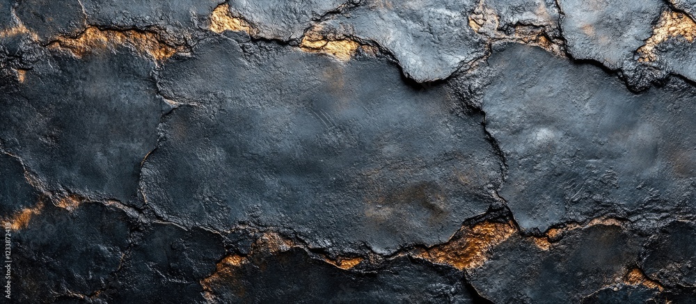 Poster black and gold textured surface with cracks and rough edges suitable for background or abstract desi