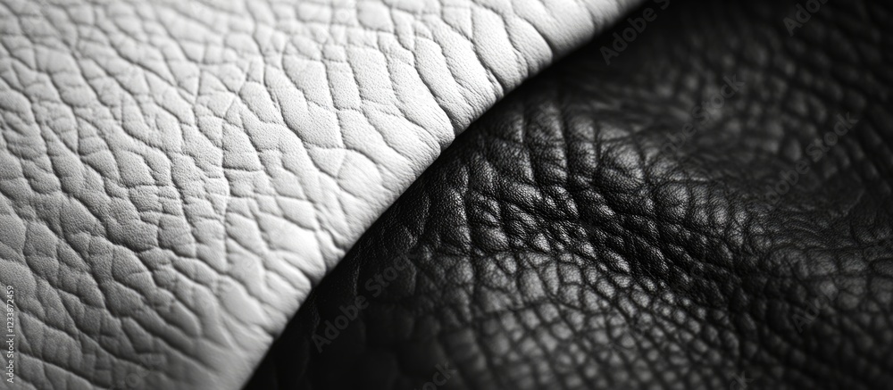 Poster textured close-up of black and white leather showing detailed grain patterns on both surfaces with s