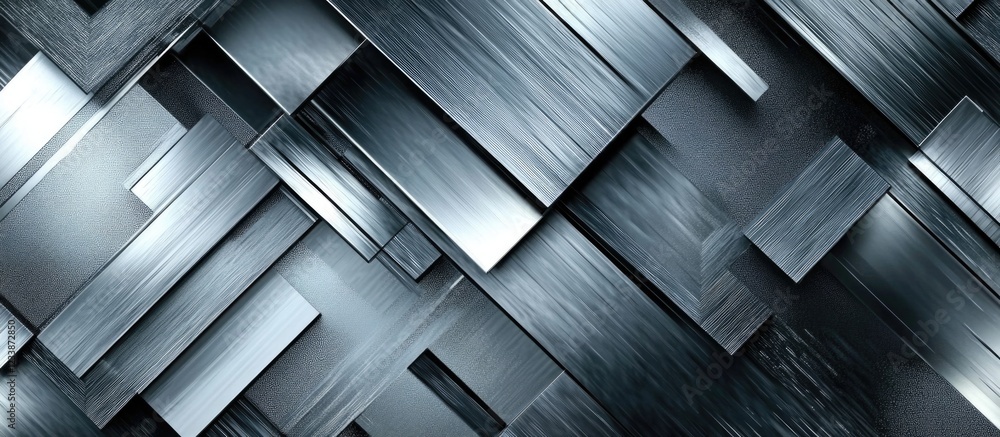 Aufkleber metallic abstract background with geometric pattern of overlapping brushed aluminum plates textured 