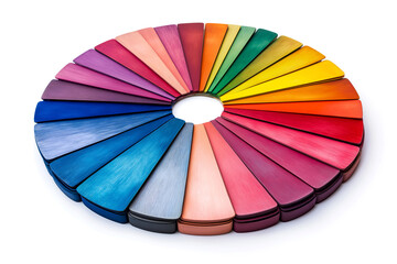 Obraz premium Round color pallet on white background. Circle of color samples represents spectrum unity. Colorful wheel. vibrant color palette showcasing an array of color samples arranged in a circular spectrum