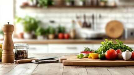 Cozy Kitchen with Fresh Vegetables and Business Tools for Food Preparation Marketing Concept