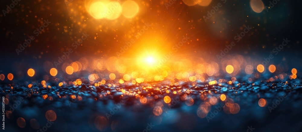Aufkleber abstract bokeh background with orange and blue lights and sparkling effects on a dark surface suitab