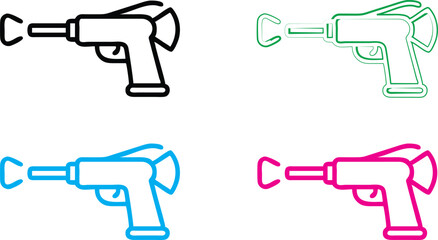 Simple cartoon bus icons, minimalist line drawings, vibrant neon colors, front view buses, playful transportation symbols, geometric vehicle shapes, outlined vehicle designs, colorful public transit l