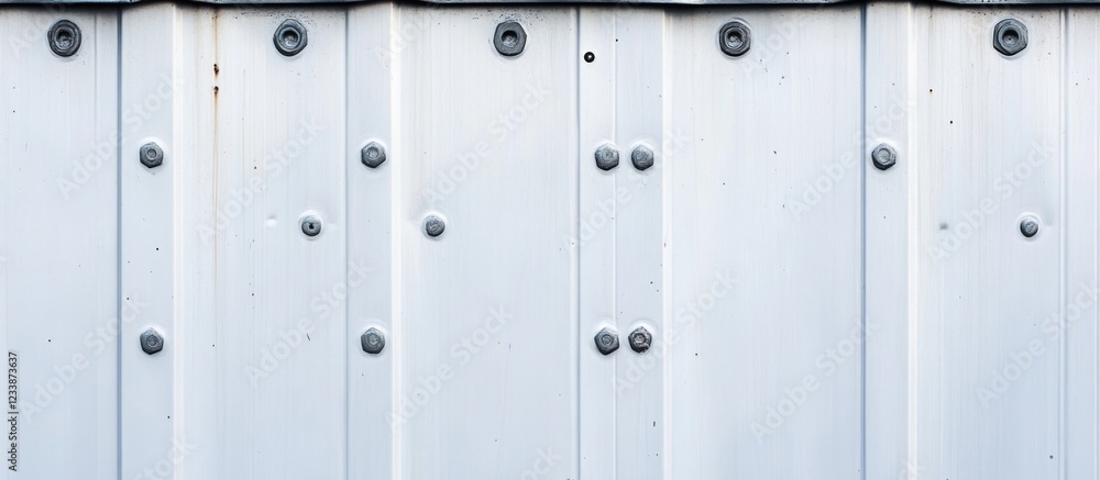 Poster textured metal wall with visible rivets and screws in a light color ideal for background use and cop