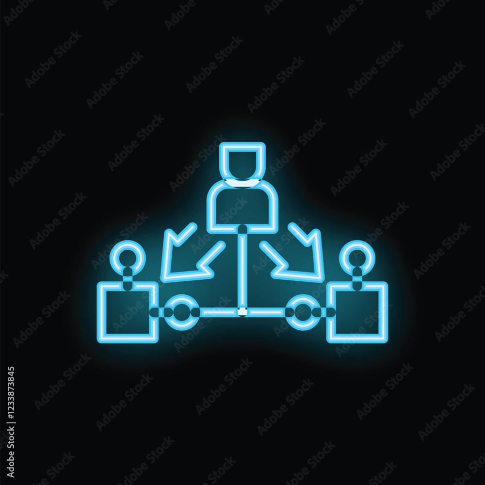 Poster neon icon of a manager distributing tasks or delegating work to employees