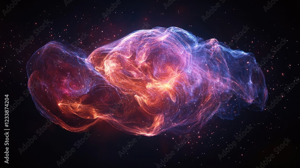 Poster vibrant cosmic nebula with ethereal gas clouds and stardust threads in a dark space background