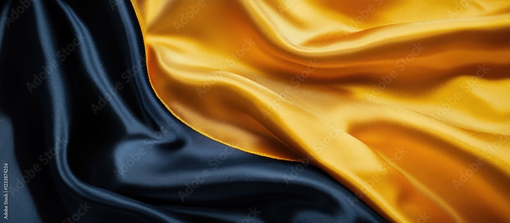 Poster silky fabric texture in black and yellow contrasting colors with waves and folds suitable for backgr