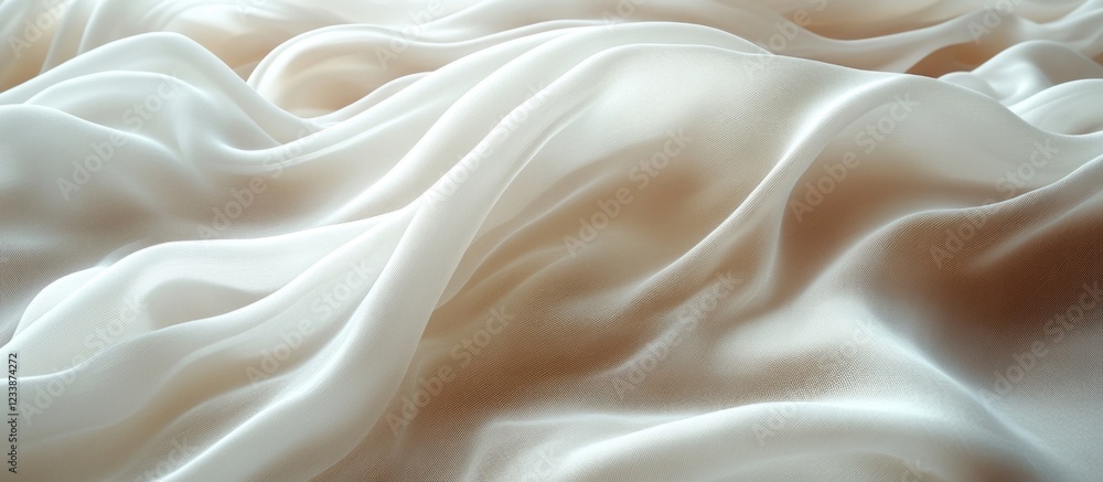 Poster silk fabric folds in soft white hues with smooth texture and gentle waves ideal for backgrounds or t