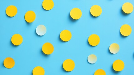 Playful Yellow Polka Dots on Soft Blue Background, Minimalist Design with Circular Patterns Creating a Cheerful Atmosphere