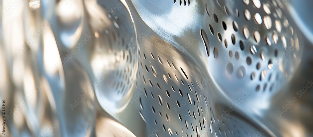 Aufkleber abstract metallic surface with perforations creating a wave pattern and reflections providing a mode