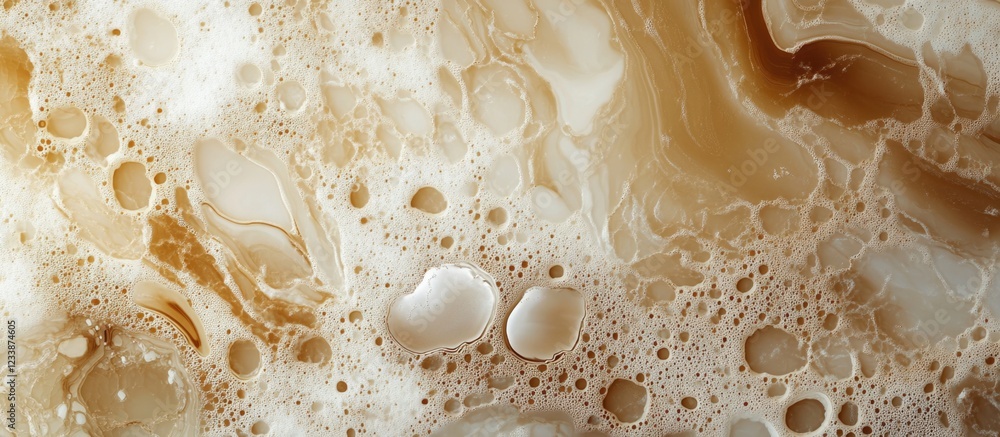 Poster abstract close-up of brown and cream fluid patterns with bubbles and swirls suitable for backgrounds
