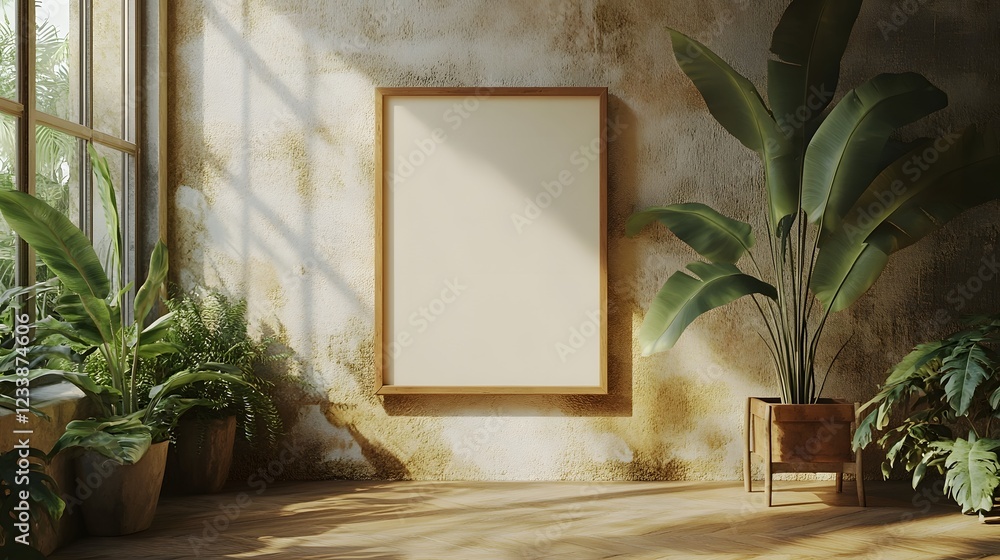Aufkleber Bright and cozy indoor space with lush potted plants and natural sunlight streaming through the window creating a serene and relaxing atmosphere perfect for rest and