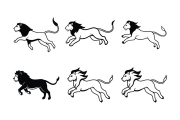 African Lion (Panthera leo) mammal animal, labeled line art vector art illustration.
