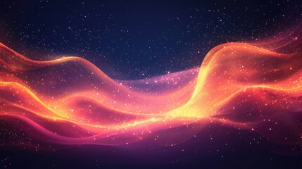 Obraz premium Glowing waves flowing, cosmic dust background, digital art, website banner