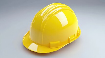Vibrant Yellow Hard Hat for Construction Safety Equipment on Neutral Gray Background for Male Engineer Use, Professional Safety Gear Concept