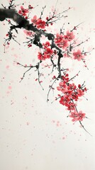 Naklejka premium Plum blossom chinese brush flower plant petal.