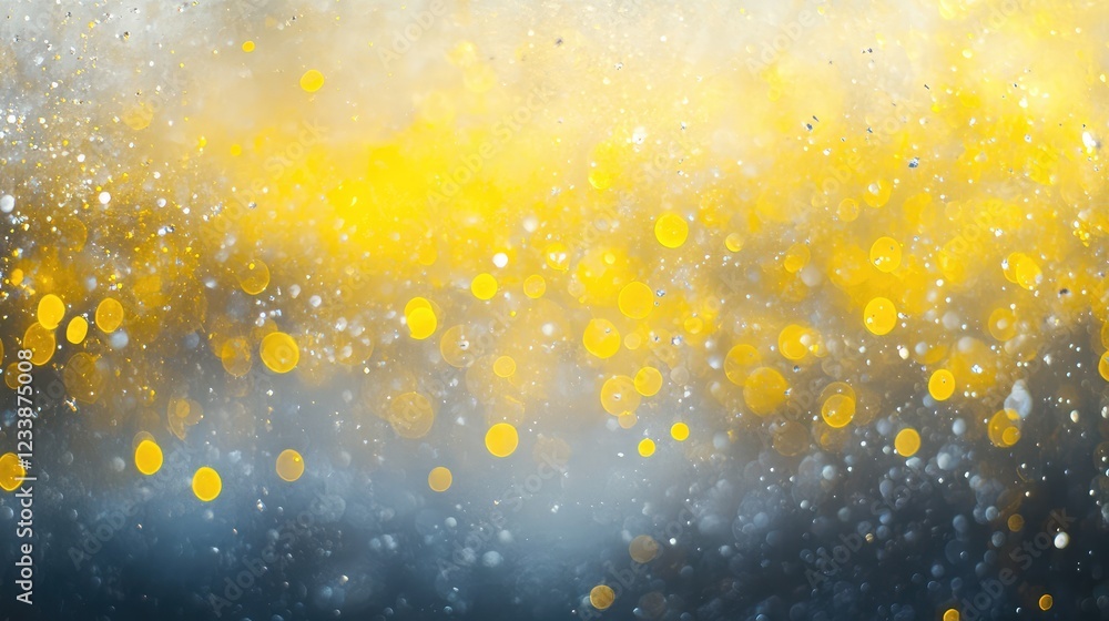 Poster golden bokeh light background with shimmering yellow and silver sparkles creating a dreamy atmospher