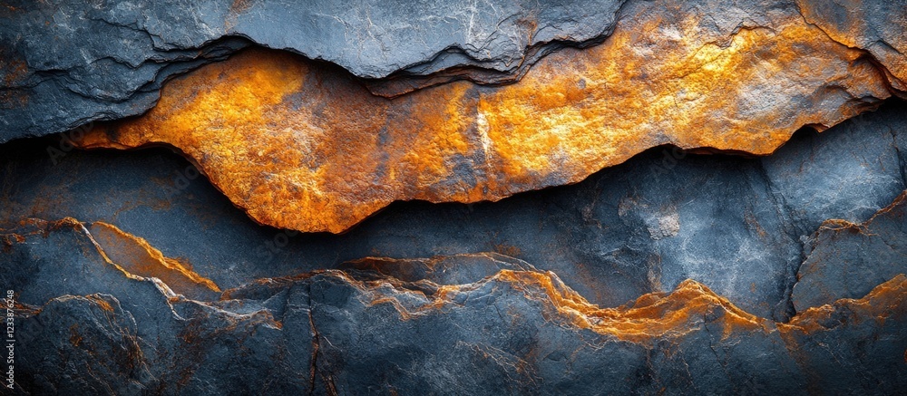 Aufkleber layered geological rock formation with dark and orange textures suitable for background use and desi
