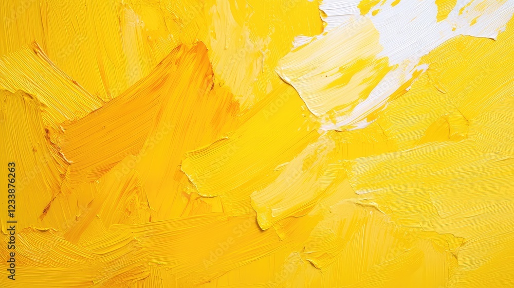 Aufkleber vibrant yellow paintbrush strokes creating a textured abstract background on a clean white canvas em