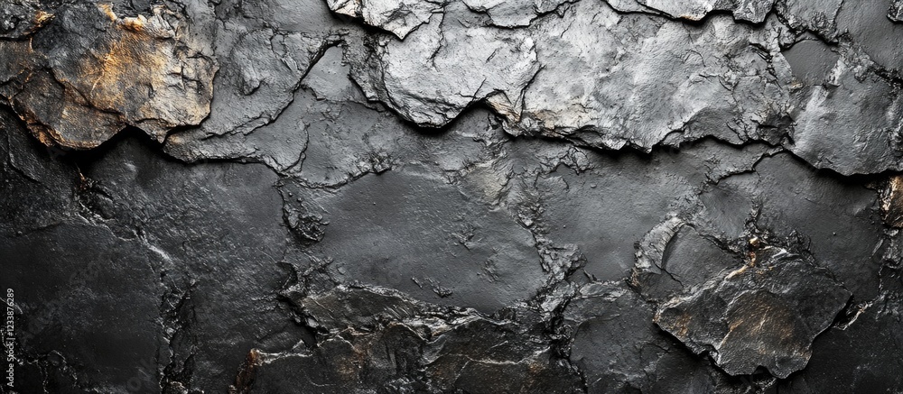 Poster black textured stone surface with cracks and rough edges for background use copy space