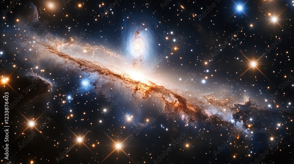 Poster nebula and galaxies in deep space with stars and cosmic features for background use