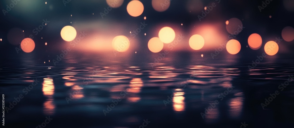 Poster abstract bokeh lights reflecting on water surface with blurred background suitable for graphic desig