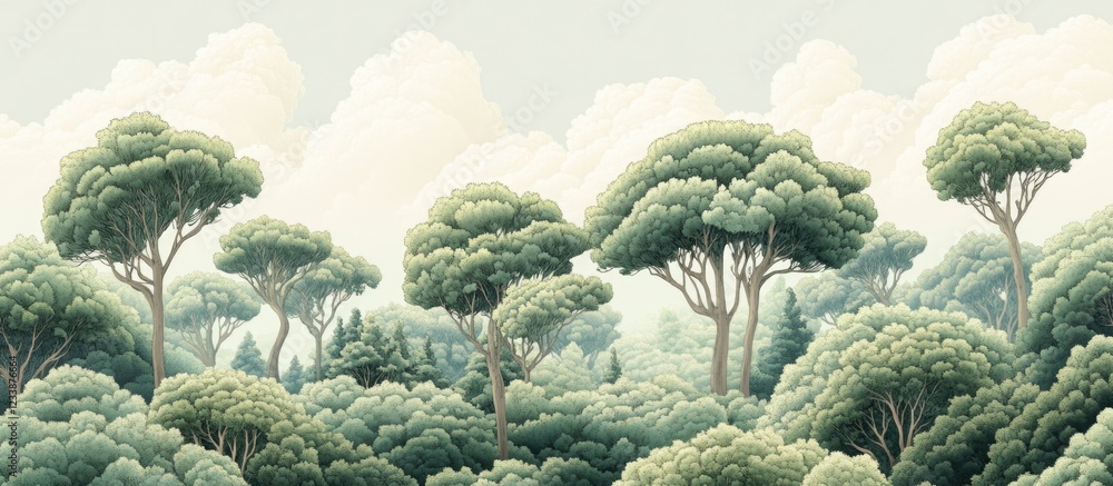Poster cedar forest landscape with vibrant foliage and ample space for text display
