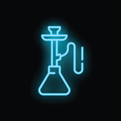 Blue neon sign representing a hookah on a black background, ideal for concepts such as nightlife, relaxation and smoking