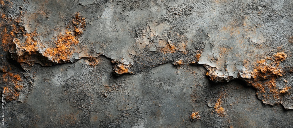 Poster textured gray concrete wall with rust spots and cracks, suitable for background or abstract design p